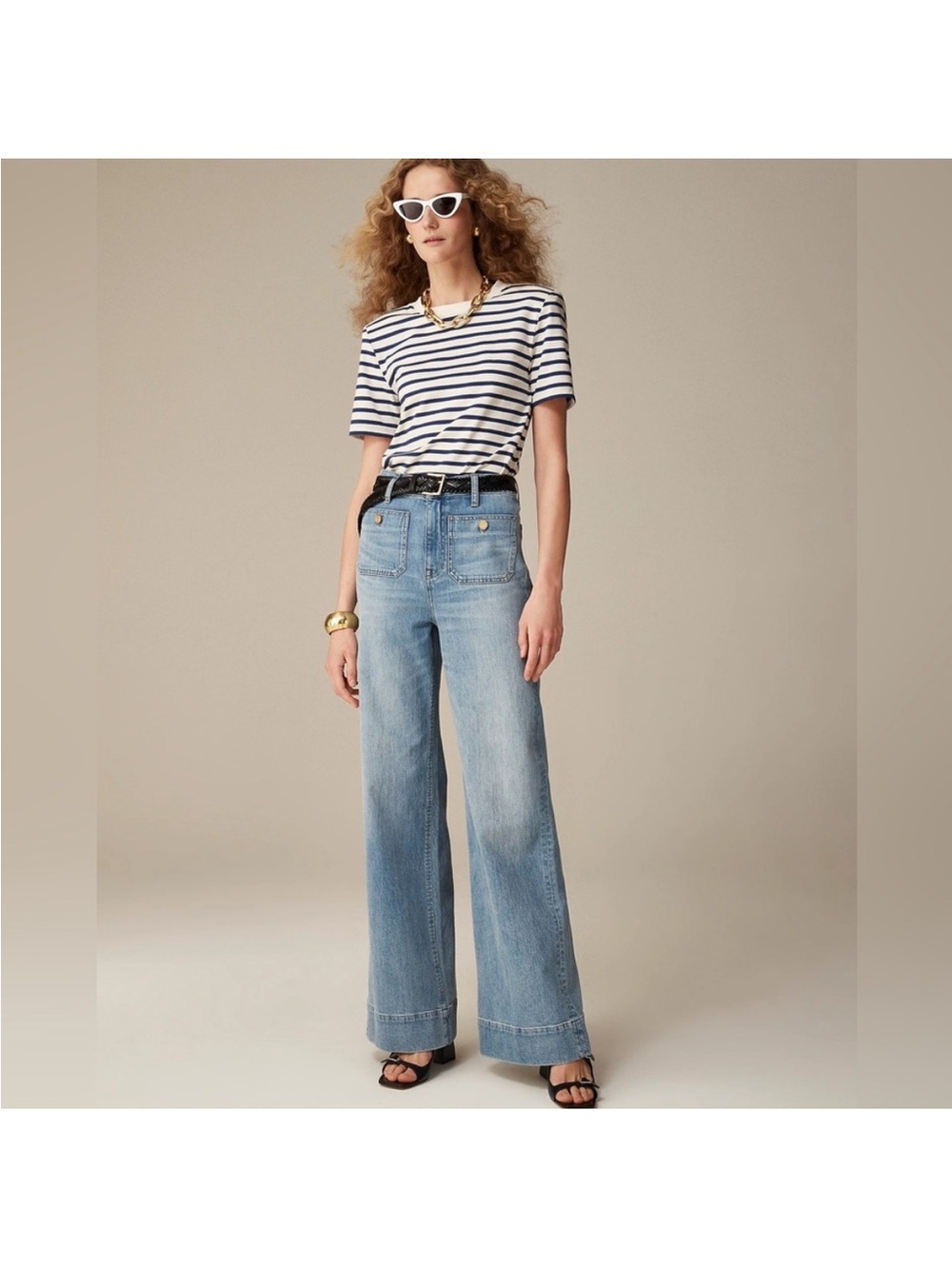 J. Crew Sailor Denim High Rise Wide Leg Trouser Jeans Blue River Wash 28